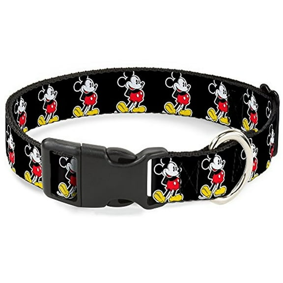 Buckle-Down Classic Mickey Mouse Pose Black Disney Breakaway Plastic Clip Collar, Narrow-Large