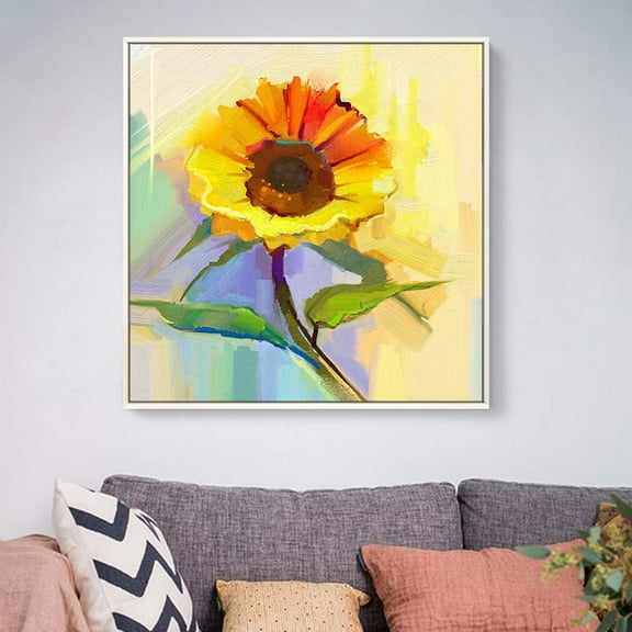 wall26 Floating Framed Canvas Wall Art for Living Room, Bedroom Vintage Flower Abstract Colorful Painting Canvas Prints for Home Decoration Ready to Hang - 24x24 inches