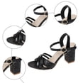 thumbnail image 5 of Rokment Sparkly Sequin Dressy Sandals for Women Bride Wedding Metallic Delicate Leather Pointed Toe Chunky Block High Heels Rhinestones Dress Pumps Summer Black Size 6, 5 of 7