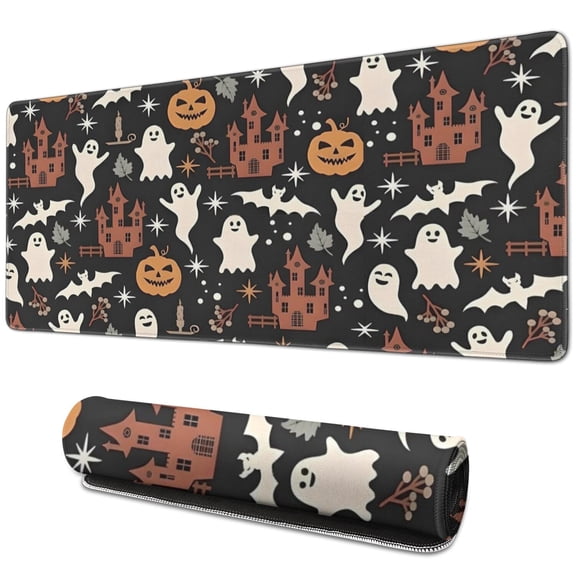 Long Mouse Pads for Desk,Vintage Halloween Scene Pattern Desk Mats on Top Of Desks, Desk Mouse Pad Extra Large with 3mm Non-Slip Base and Stitched Edge for Gaming,Office,Work,Home 31.5x11.8in