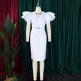 thumbnail image 2 of AURA Plus Size Midi Bodycon Dress Round Neck Ruffle Sleeve Rhinestone Hollow High Waist Elegant Party Dress, 2 of 8