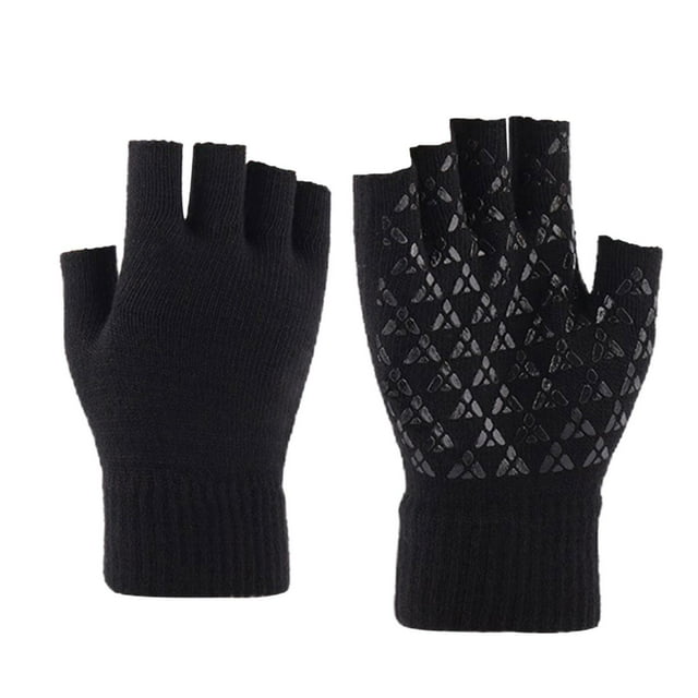 Guantes de medio dedo Mitones cálidos Guantes de punto medio sin dedos Negro