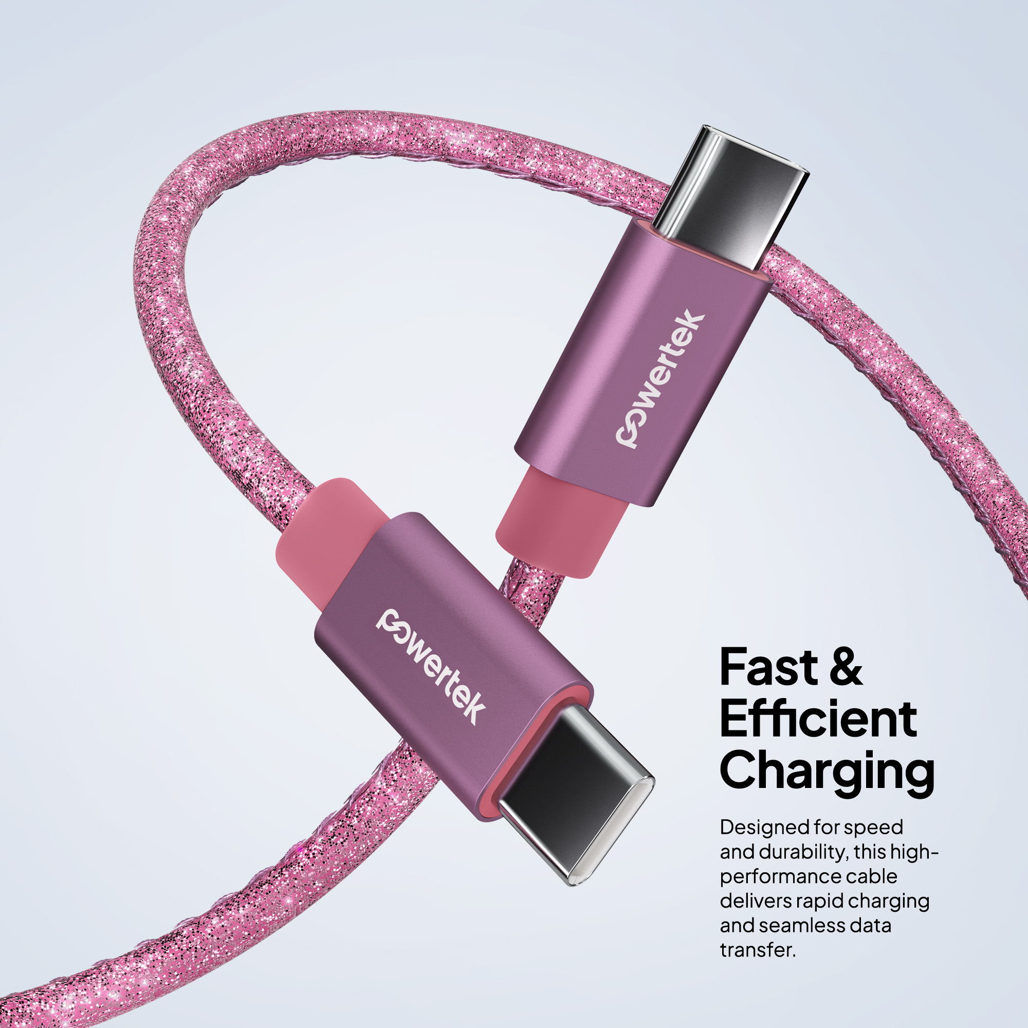 Liquipel USB-C to USB-C Cable, 6Ft, Pink Glitter photo 3