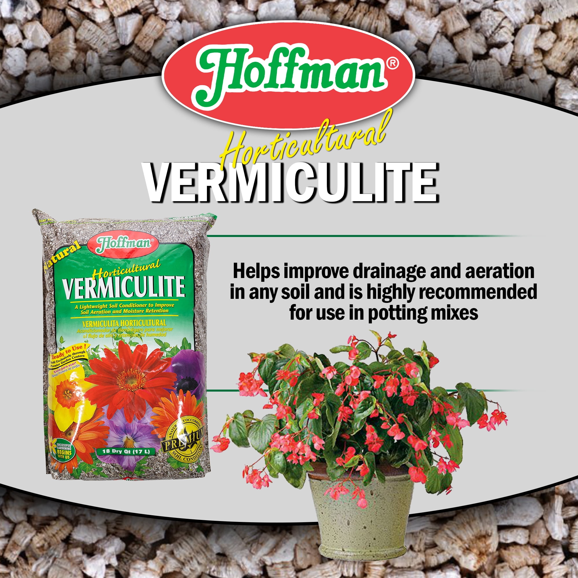 Hoffman Horticultural Vermiculite Lightweight Garden Soil Conditioner for Aeration and Moisture Retention, 18qt