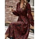 thumbnail image 2 of Lucakuins Vestido largo para mujer, elegante vestido floral de manga larga con cuello en V, vestido casual de otoño para la calle diaria Lucakuins moda, 2 of 9