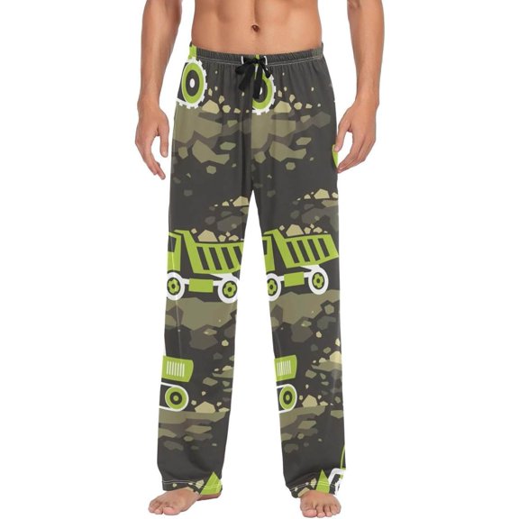 Construction Truck Excavator Ghost Pajama Pants, Men's Lounge Pants Light with Drawstring and Pockets, Christmas New Year Birthday Father's Day Gifts