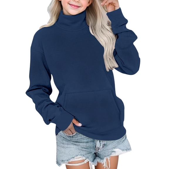 Ruyang Girls Turtleneck Sweatshirt Fall Winter Oversized Fleece Pullover Tops Y2K Plain Long Sleeve Warm Trendy Shirts