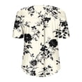 thumbnail image 5 of Yotami Womens Plus Size Tops Summer Short Sleeve Crew Neck Pleated Button Shirts for Mother's Day, Loose Casual Floral Blouses Beige, L-XXXXXL, 5 of 5