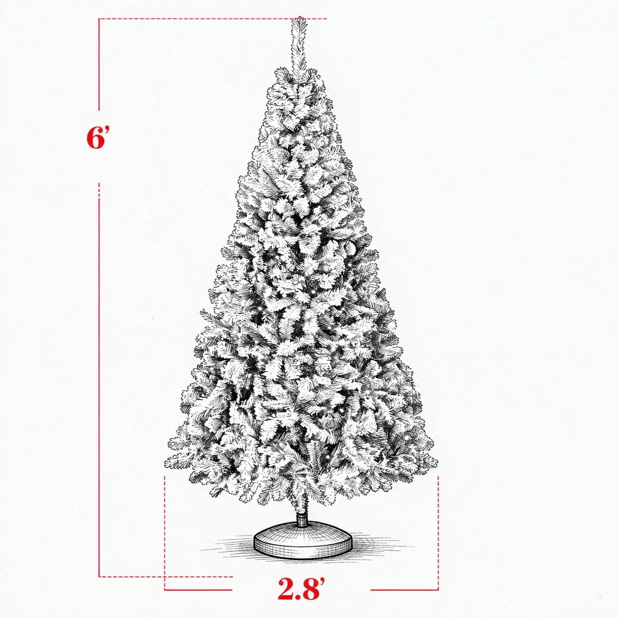 6 ft Pre-Lit Flocked Christmas Tree with Warm White Lights, Hinged Branches and Foldable Metal Stand