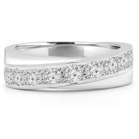 Majesty Diamonds MD210137-3 0.6 CTW Round Diamond Semi-Eternity Wedding Band Ring in 14K White Gold - Size 3
