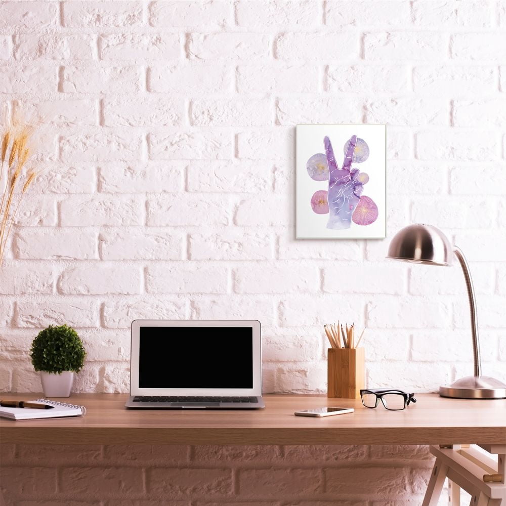 Stupell Industries Purple Watercolor Peace Hand Sign with Abstract Shapes Designed by Ziwei Li