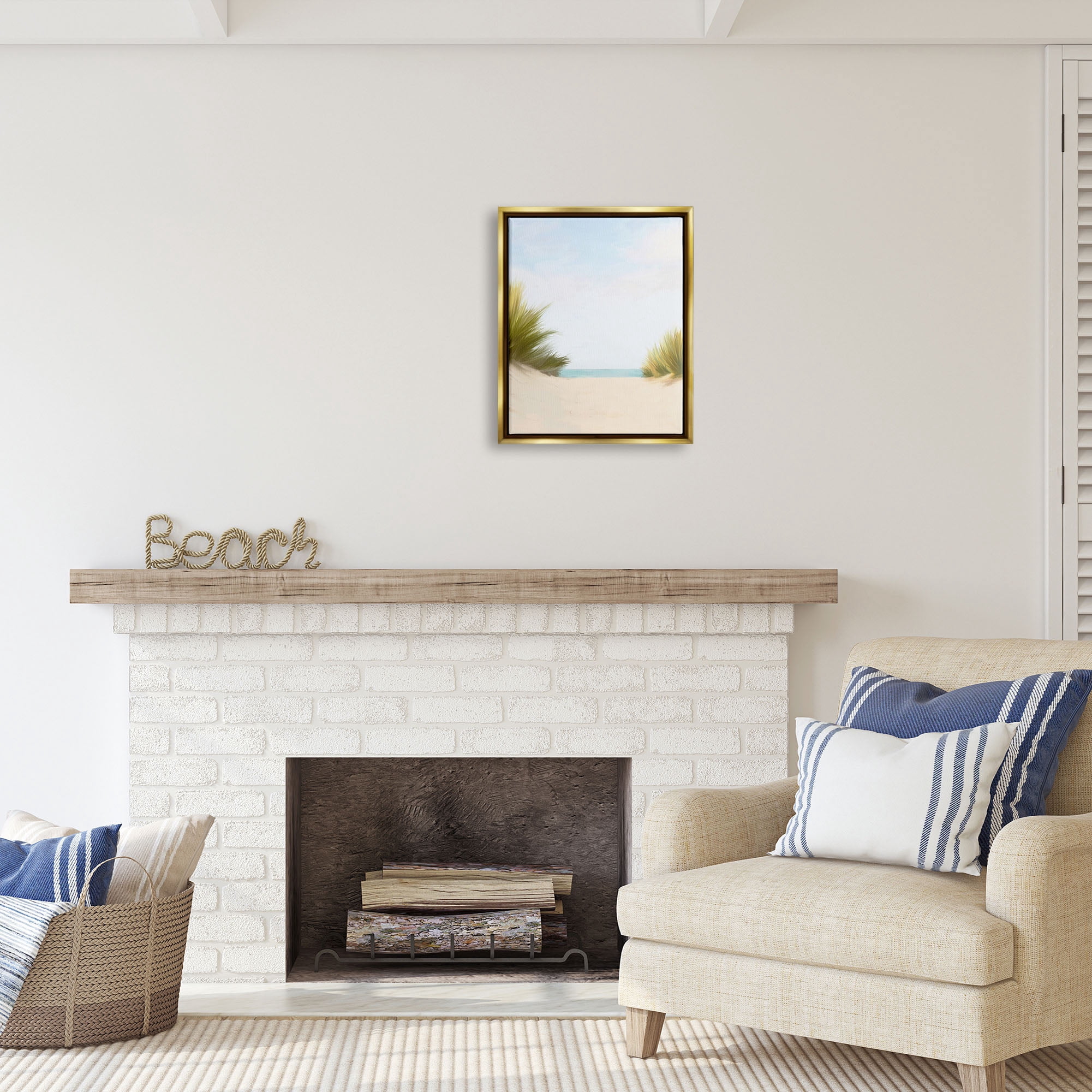 Stupell Industries Seaside Beach Dunes Nature Painting Gold Floater Framed Art Print Wall Art, 17 x 21