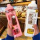 thumbnail image 3 of Kawaii Water Bottle with Straw 3D Cute Bear Sticker Free Plastic Square Sippy Cup Poratable Drinkware 700ml, 3 of 5