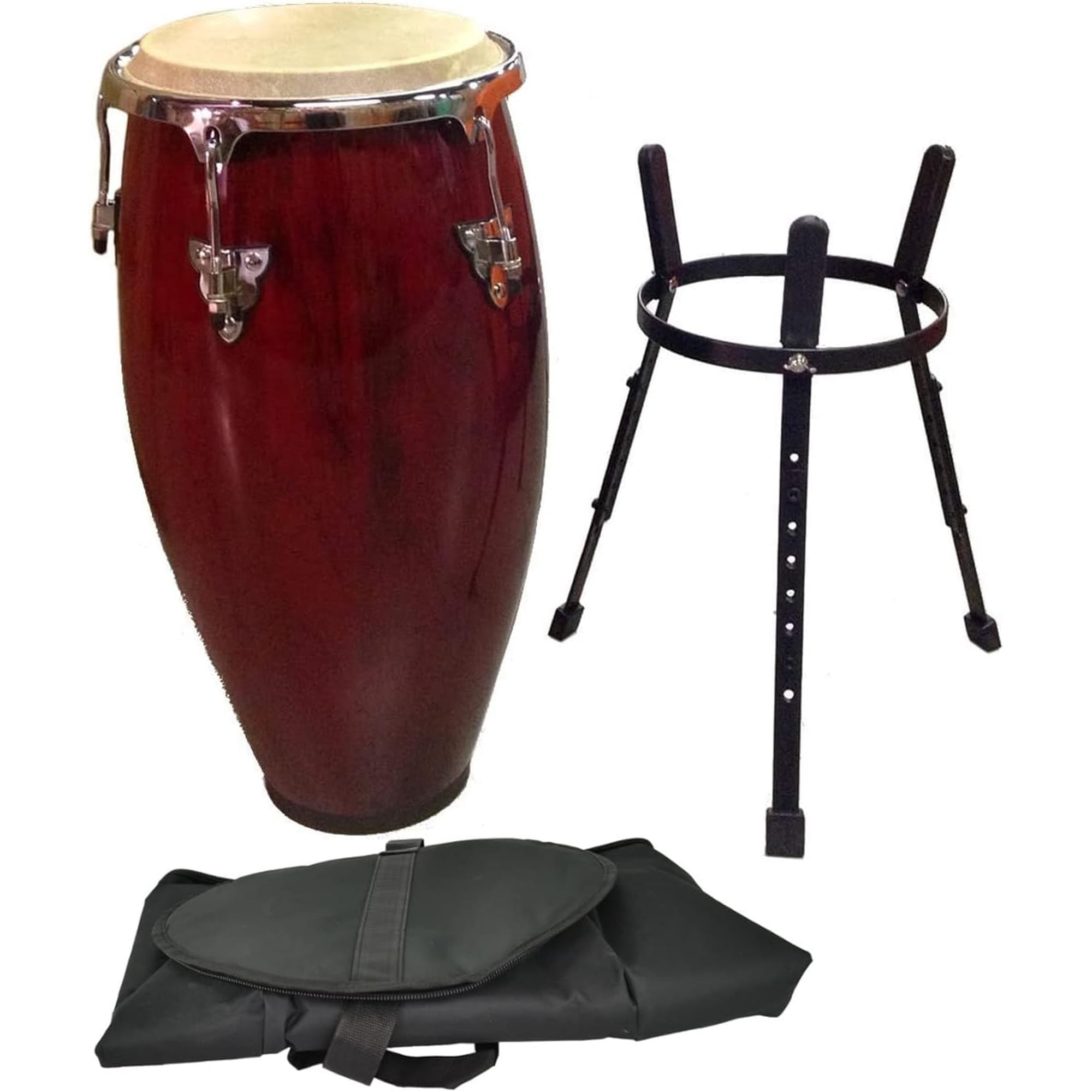 Zenison 11" Conga Drum Percussion Instrument Red Wine Drum Stand Padded Gig Bag