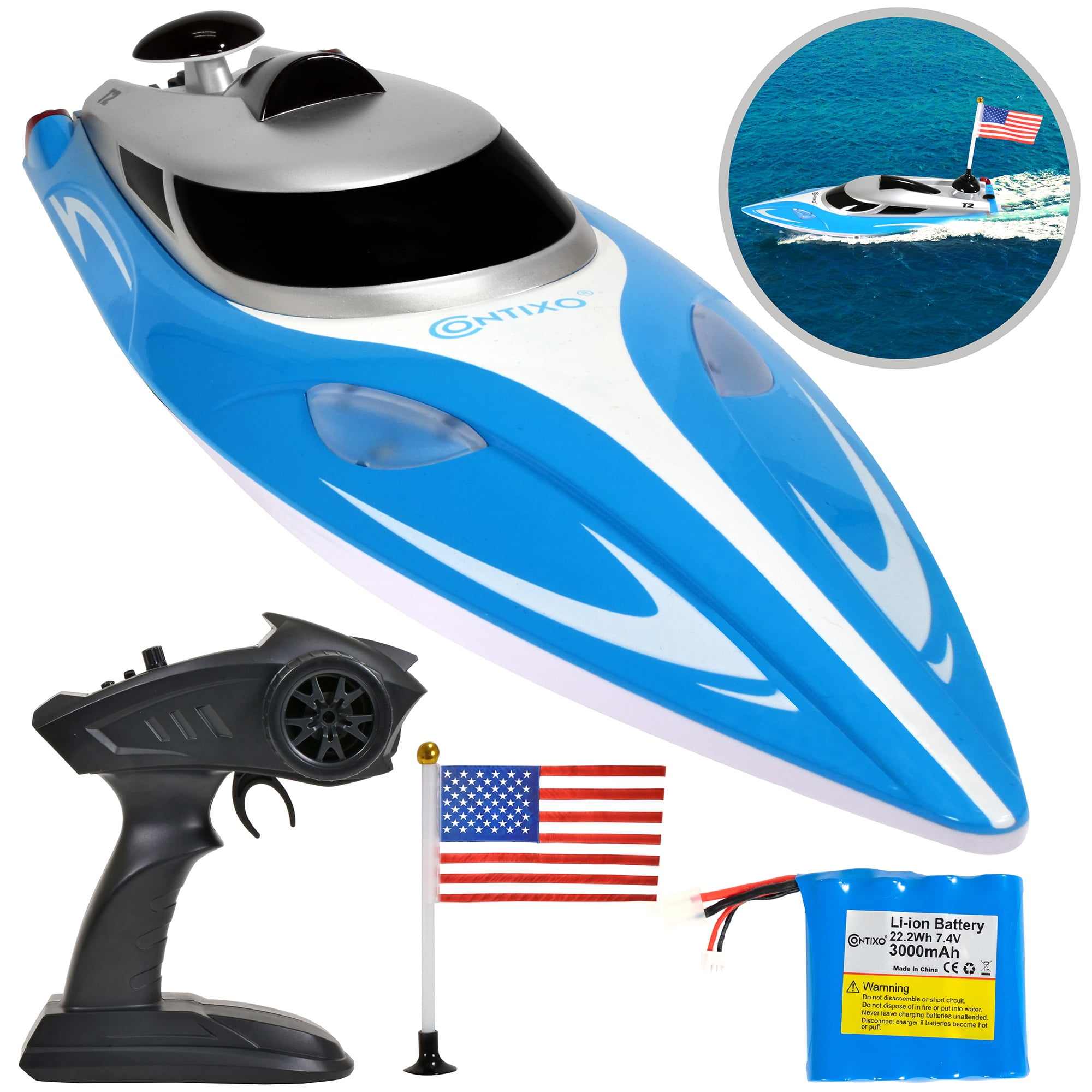 Tbest Remote Control Toy Boat,25km/h High Speed Remote Control Boats 4 Channel 2.4GHz Racing Speedboat Model Toy Ship for Pools and Lakes Christmas Birthday Gift for Boys Girls Kids