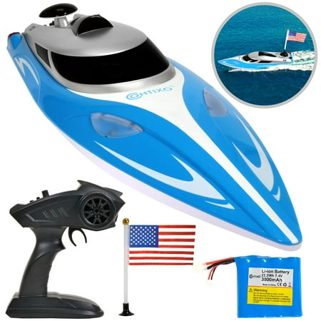 Contixo RC Boat T2 - Remote Control Boat for Pools & Lakes, 20+ MPH 2.4GHz Fast Racing Boat for Kids & Adults, 4 Channels & 30 min. Playtime Rechargeable Battery - Blue