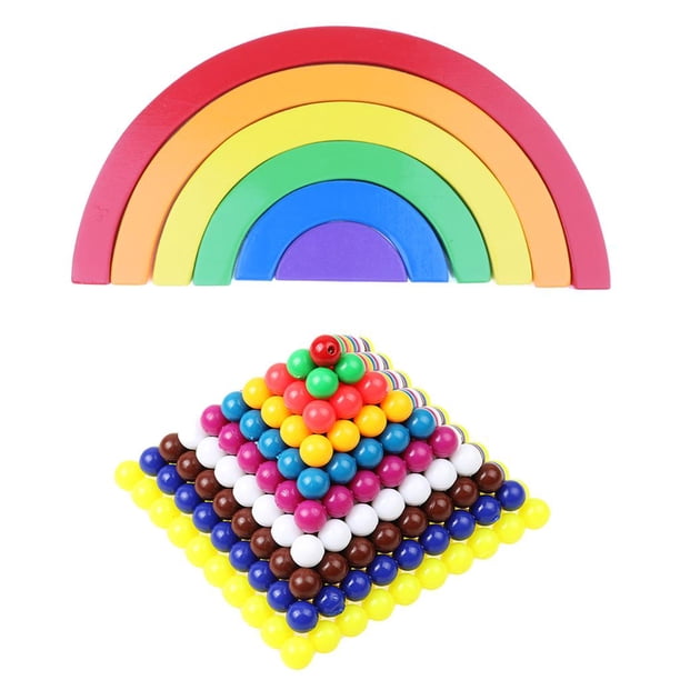 Juguetes de bloques de arco iris de madera, Arco iris de madera, Bloques de construcción de madera, Juguete de hoja de cuentas de construcción, Juguete de matemáticas, Juguete de aprendizaje
