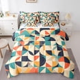 thumbnail image 1 of Geometric Plaid Bedding Set Queen Size, Round Grid Colorful Comforter Set, Simple Modern Print Kids Girls (Comforter+Fitted+Flat Sheet+2 Pillowcases+2 Throw Pillow Covers) 7 Pieces Bed Set, 1 of 5