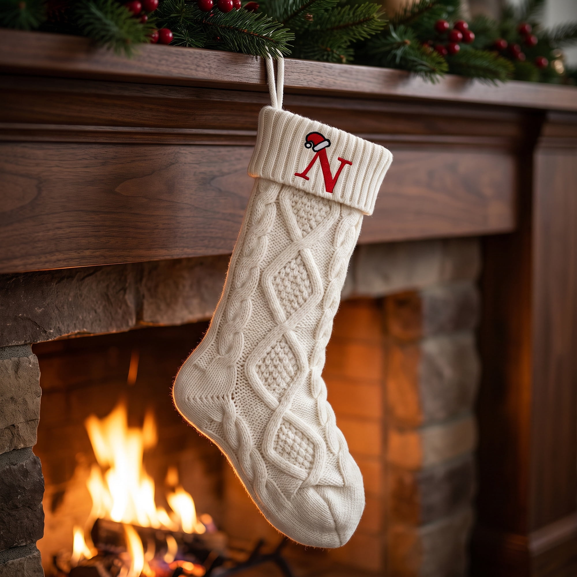 Unique Bargains Canine Bone Christmas Stocking Luxury Puppy Holiday Keepsake Sack Letter N 17"