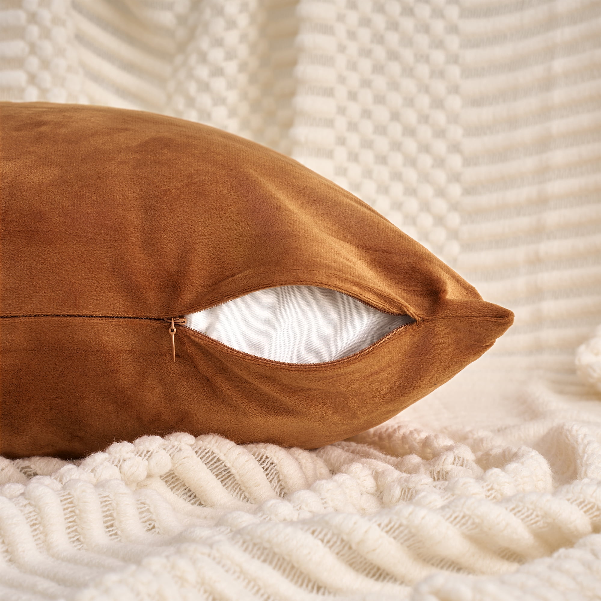 Unique Bargains Velvet Soft Square Pillow Covers Pack of 2 Brown 20" x 12"