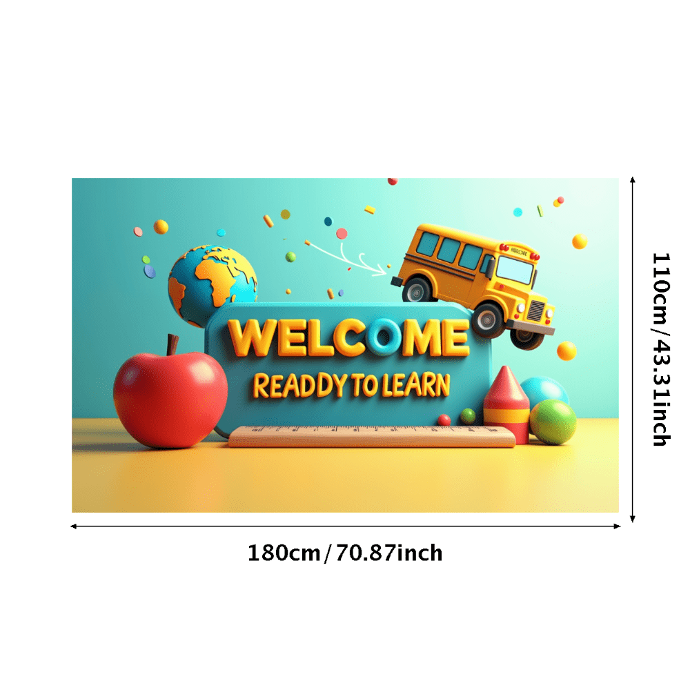 Colorful Welcome Ready to Learn Banner with School Bus Globe Apple ...