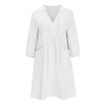 thumbnail image 4 of HAPIMO Women's Knee Length Loose Dress with Pocket Solid Color V Neck Drawstring Spring Elegant Casual Playwear 3/4 Sleeve Trendy Girls White XL, 4 of 6