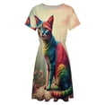 thumbnail image 4 of Fantasy Harlequin Cats Flower Sundress Short Sleeve Dress Summer Women Clothes Dress for Women Dresses, 4 of 7