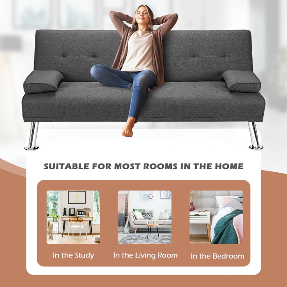 Finihen Fold Sofa Bed Couch, Futon Sleeper Chair Guest Bed and Fold Out Couch, Convertible Folding Futon Sofa Bed Fabric with 2 Cup Holders, for Living Room, Bedroom, Dark Gray Finihen Fold Sofa Bed Couch, Futon Sleeper Chair Guest Bed and Fold Out Couch, Convertible Folding Futon Sofa Bed Fabric with 2 Cup Holders, for Living Room, Bedroom, Dark Gray