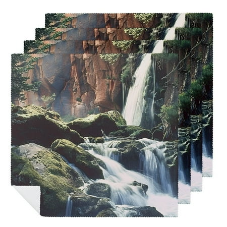 

FACANNAP Waterfall Rocks Moss Cloth Napkins for Hotel Home Banquet Atmosphere Embellishment - Polyester Reusable Fabric for Farmhouse Party Dining Table Decor 2 PCS