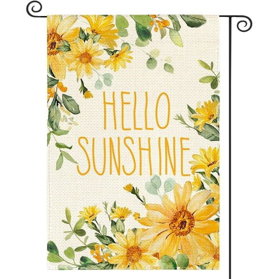 Hello Sunshine Spring Summer Garden Flag 12x18 Inch Double Sided Outside, Yellow Floral Seasonal Yard Outdoor Flag