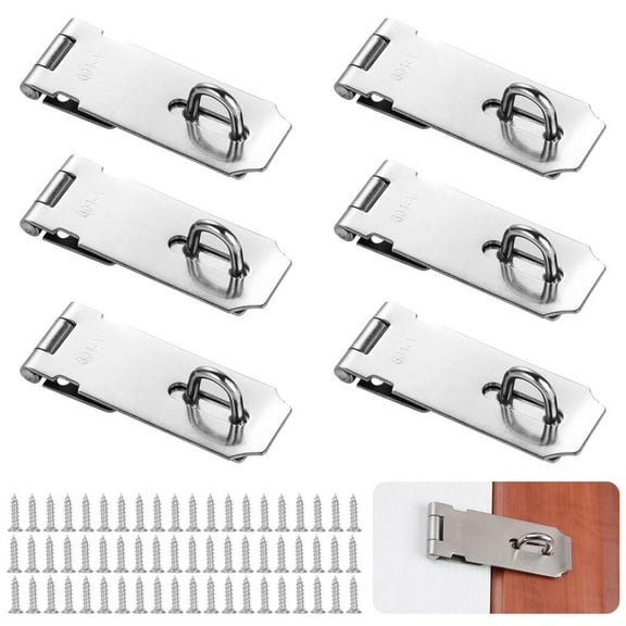 6PCS Door Hasp Latch Locks, 4" Brushed Finish Stainless Steel Padlock Clasp, Gate Lock Hasp and Latch Set with Screws, Safety Padlock Hasp Latch for Doors, Sheds, Cabinets