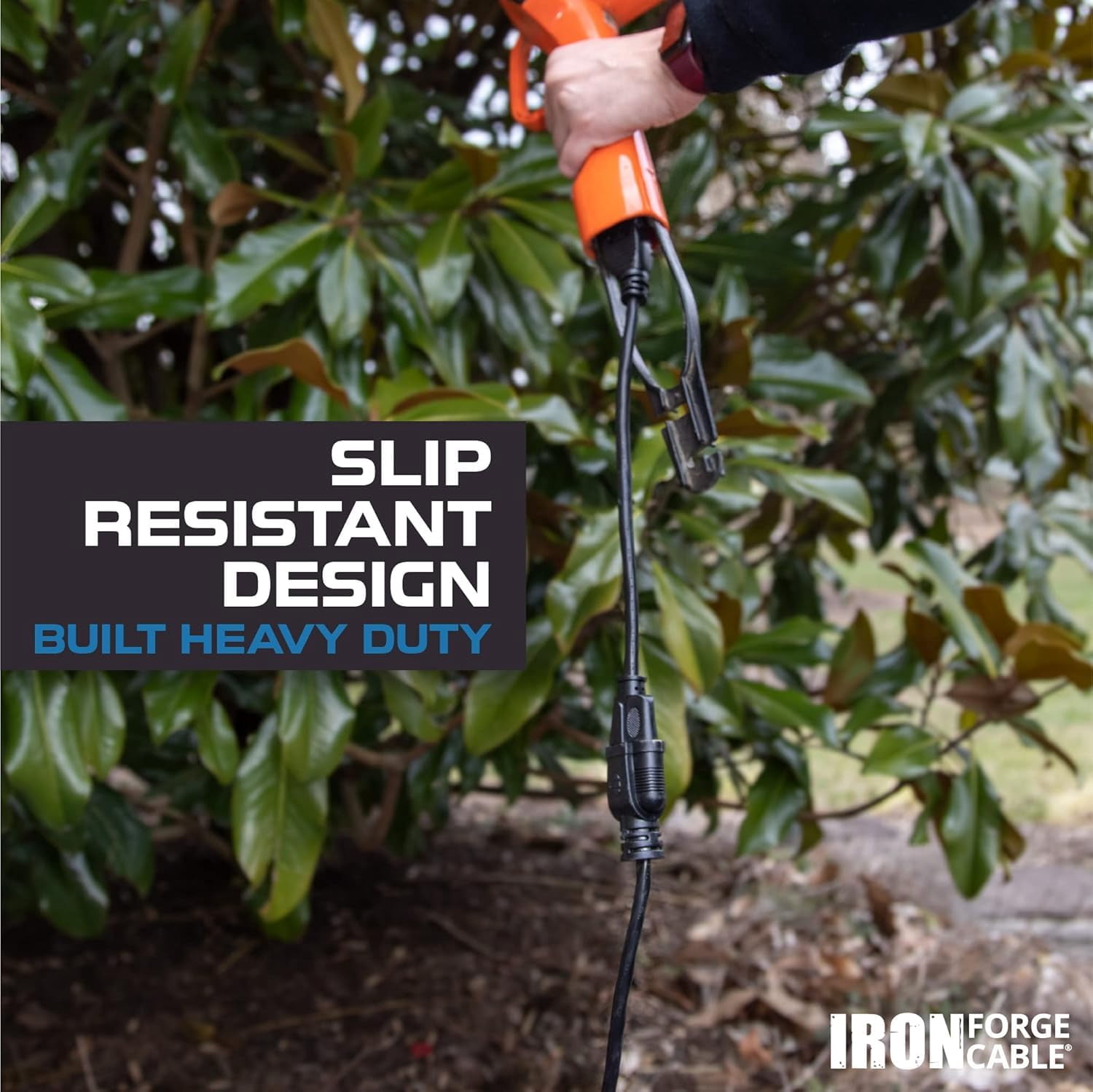 Iron Forge Cable 25 ft Lighted Outdoor Extension Cord - 10/3 SJTW Heavy Duty Black Extension Cable with 3 Prong 15 AMP Grounded Plug for Safety
