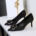 thumbnail image 3 of Women Pointed Toe Stiletto High Heels 7CM Wedding Pumps Rhinestones Pearls Flower Lace Netting for Bride Prom Party, 3 of 6