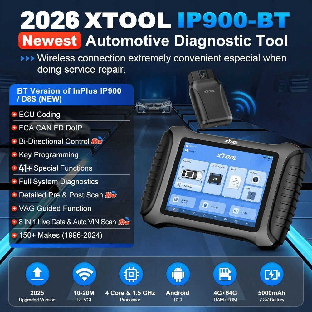 XTOOL IP900BT Bluetooth OBD2 Scanner Diagnostic Tool with 41+Resets, Bidirectional Scan Tool, ECU Cod-ing Car Scanner, FCA, AI-Assisted