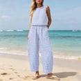 thumbnail image 6 of DYTTDG Women's Gingham Print 2-Piece Outfit | Sleeveless Round Neck Top & Elastic Waist Wide Leg Pants Set with Pockets, Casual Lounge Set, 6 of 7
