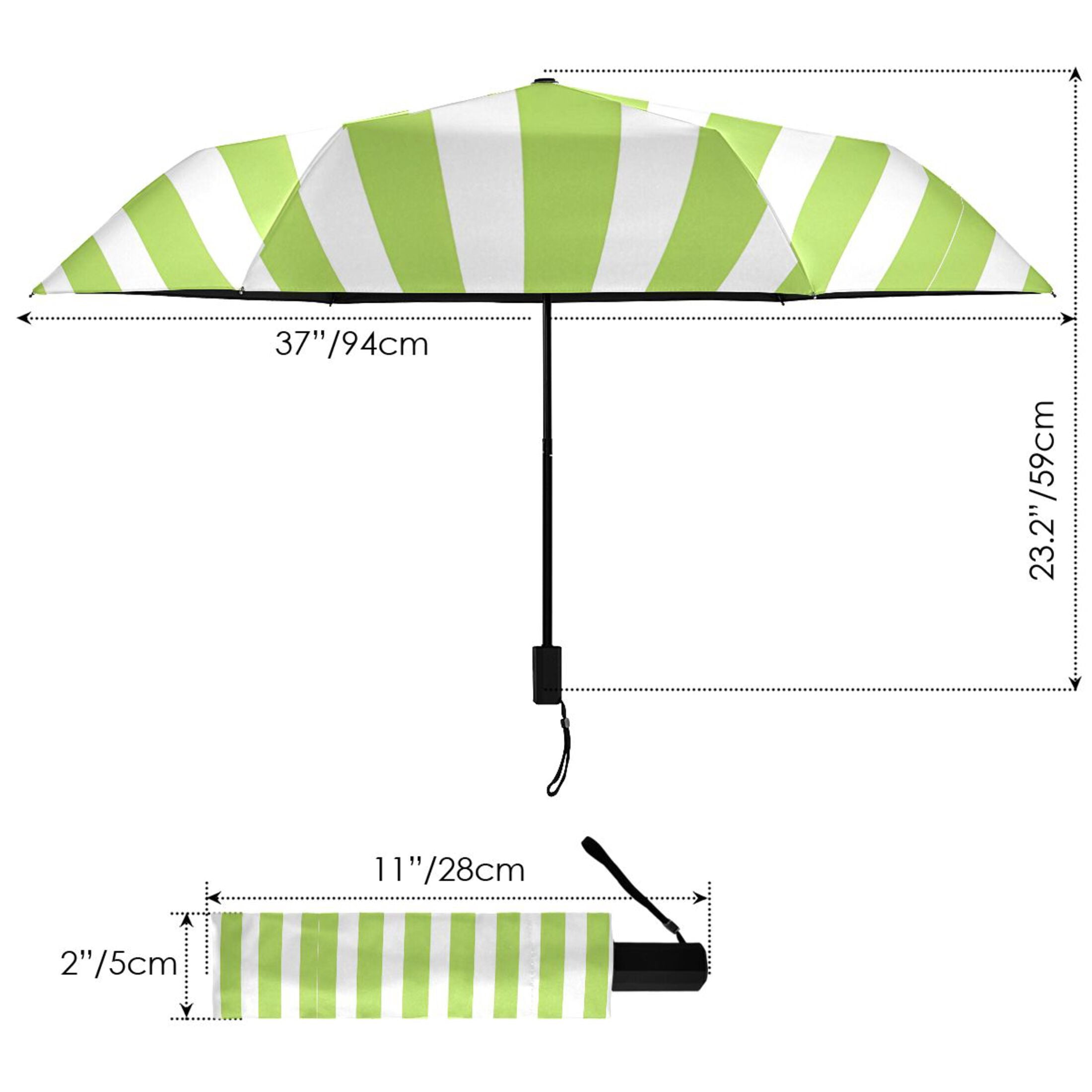 Apple Green and White Stripes Compact Sun Umbrella Windproof Travel Umbrellas for Rain Strong Portable UV Protection