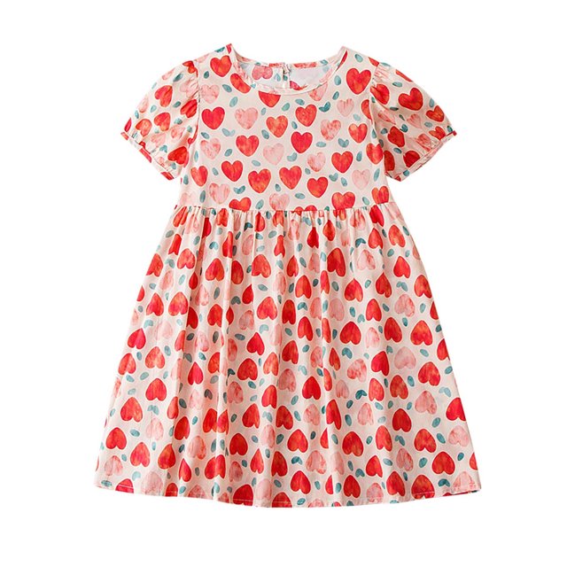 Swstbby Liquidation d'Économies d'Été 2025! Robe d'Été pour Filles, Robe d'Été à Manches Courtes pour Tout-Petits et Bébés Filles, Robe à Manches Bouffantes à Imprimé Graphique Rouge 6-7 Ans