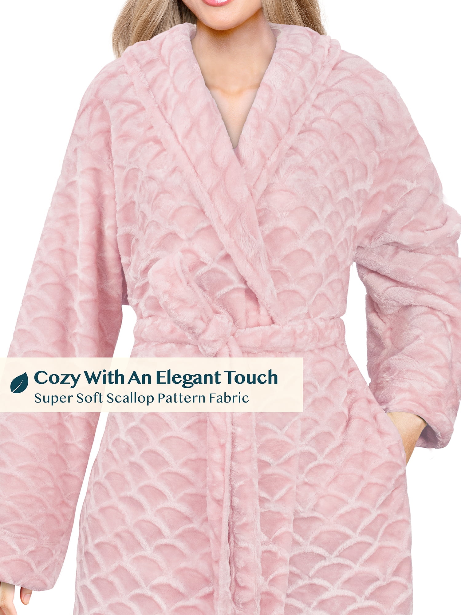 PAVILIA Light Pink Short Robes for Women, Plush Soft Womens Bathrobe  Lightweight, Fluffy Fuzzy Cozy Women's Bath Robe Knee Length, Shower Spa  House Kimono Robe, L/XL 