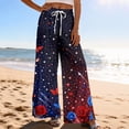 thumbnail image 2 of Women's Independence Day Pants Independence Day USA Flag Print Slit Baggy Pajama Bottoms Elastic High Waist Wide Leg Regular Fit Breathable Pants, #01 Dark Blue, XL, 2 of 5