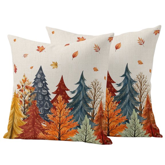 Fall Forest Outdoor Waterproof Pillow Covers, Orange Blue Trees Maple Leaf Thanksgiving Decorative Square Throw Pillowcase Sofa Cushion Sham for Patio/Couch/Chair, 20"x20" 2 Pack
