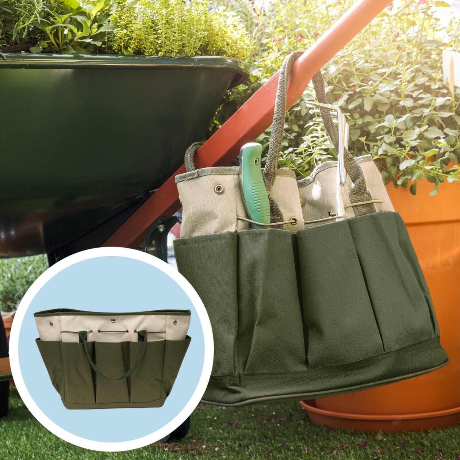 Ferry Morse Garden Tool Bag, 8 Pockets Gardening Bag, Heavy Duty Tote Caddy