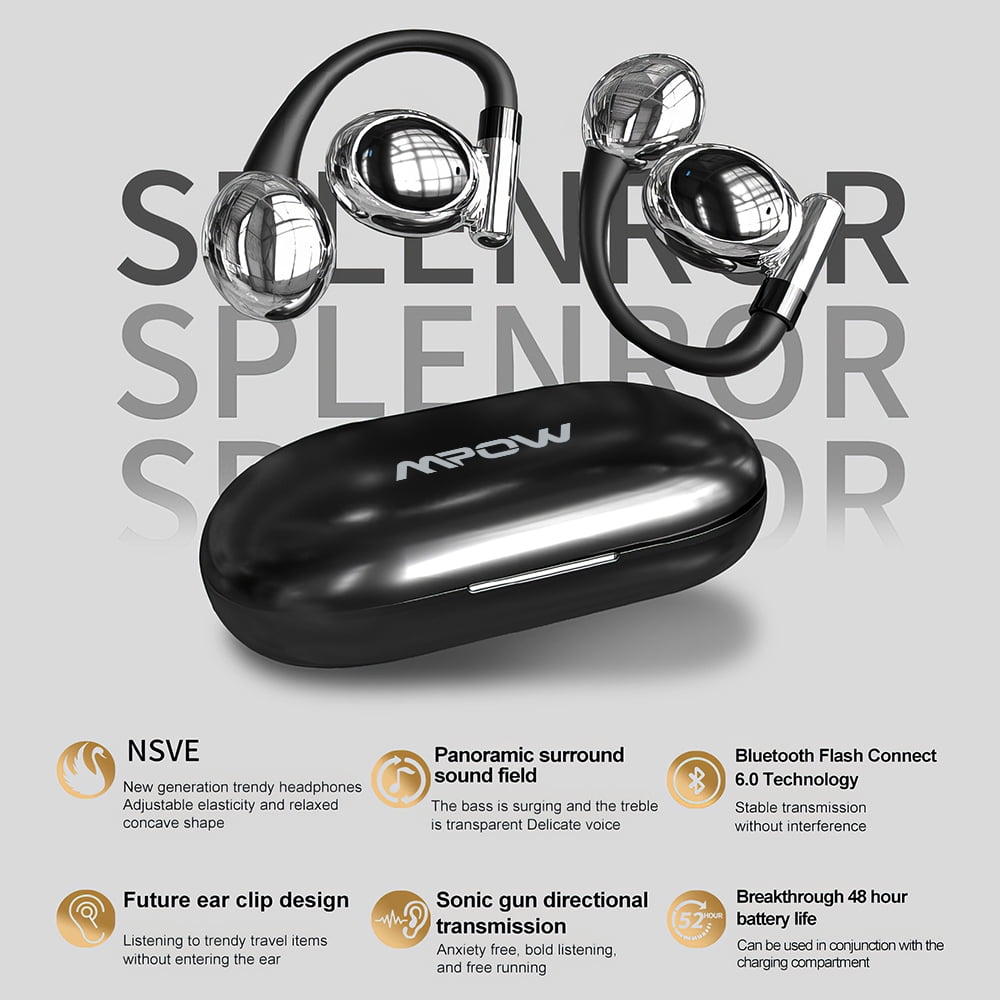 VTIN OWS Open-Ear Bluetooth 5.3 Earbuds - DT6.0 Directional Sound (No Leakage), 360° Dolby Panoramic Audio, 48H Battery + Digital Display, Touch Control & Airbag Silicone Ear Hooks