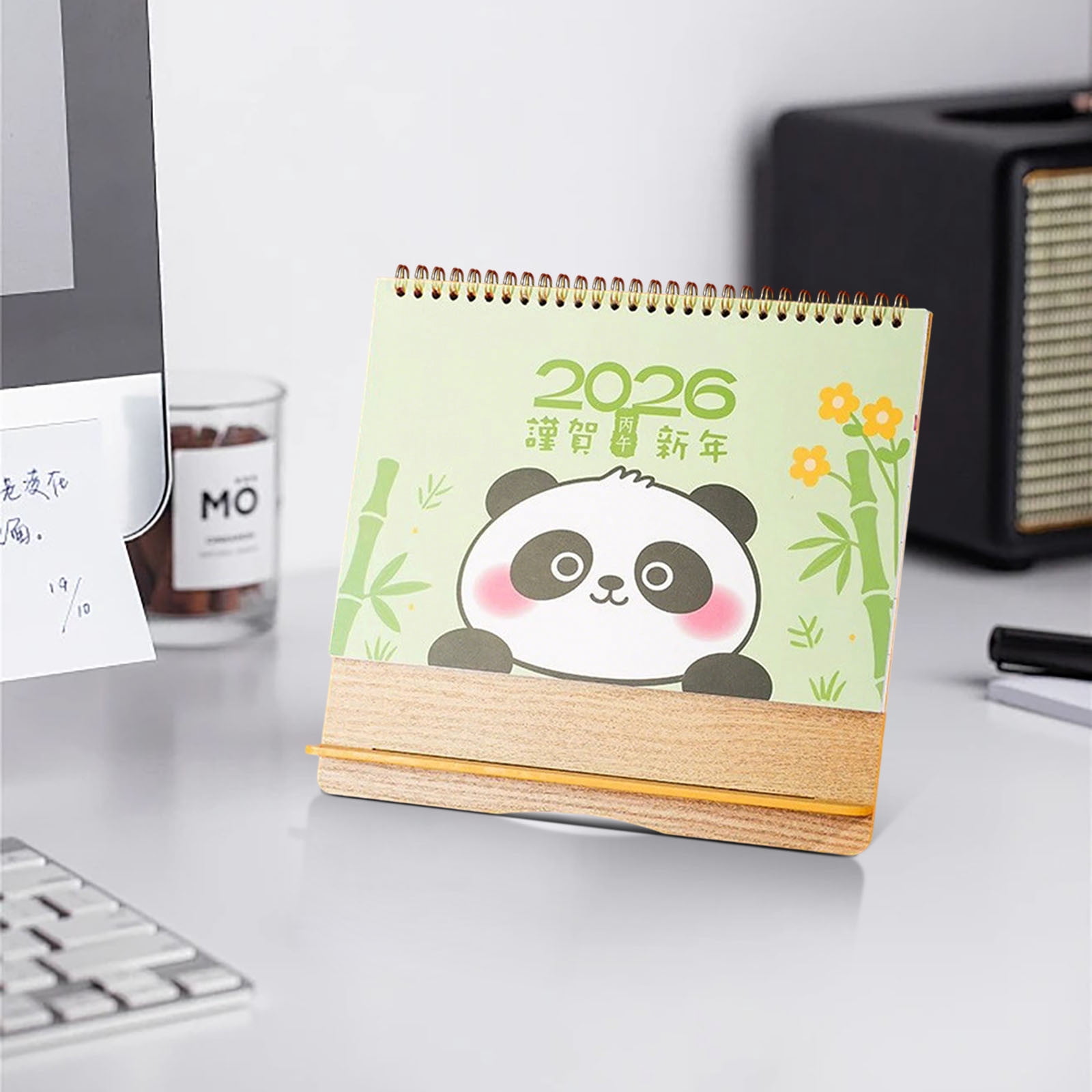 Desk Calendar 2026, Mini Horizontal Desktop Calendar with Stand, 2026 Chinese Year Gift, Office Desk Organizer, Thick Paper, Stable Triangular Base, Flat Lay Binding, Festive Red Decoration
