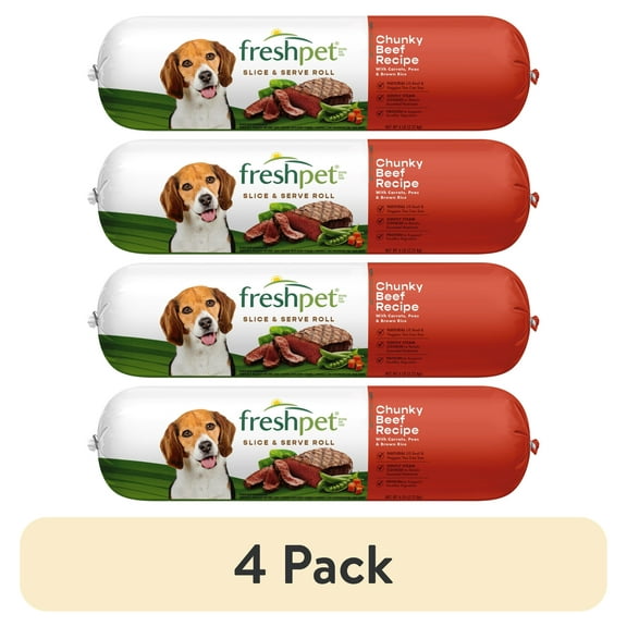 (4 pack) Freshpet Fresh Dog Food, Chunky Beef Recipe, Slice & Serve Roll, 6 lb.