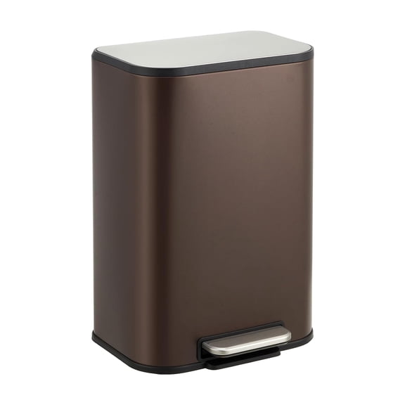 Bathroom Trash Can, 3.2 gal Stainless Steel Garbage Can with Lid, Rectangular Small Step Waste Bin with Foot Pedal & Removable Inner Bucket for Kitchen Bedroom Restroom (Matte Brown)