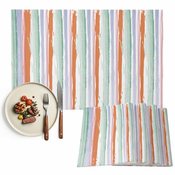 Abstract Orange, Placemats Set of 6, Geometric Striped Ombre Green Washable Wipeable Table Mats for Dining Tables, Indoor Outdoor Kitchen Place Mats for Holiday Party Table Decor