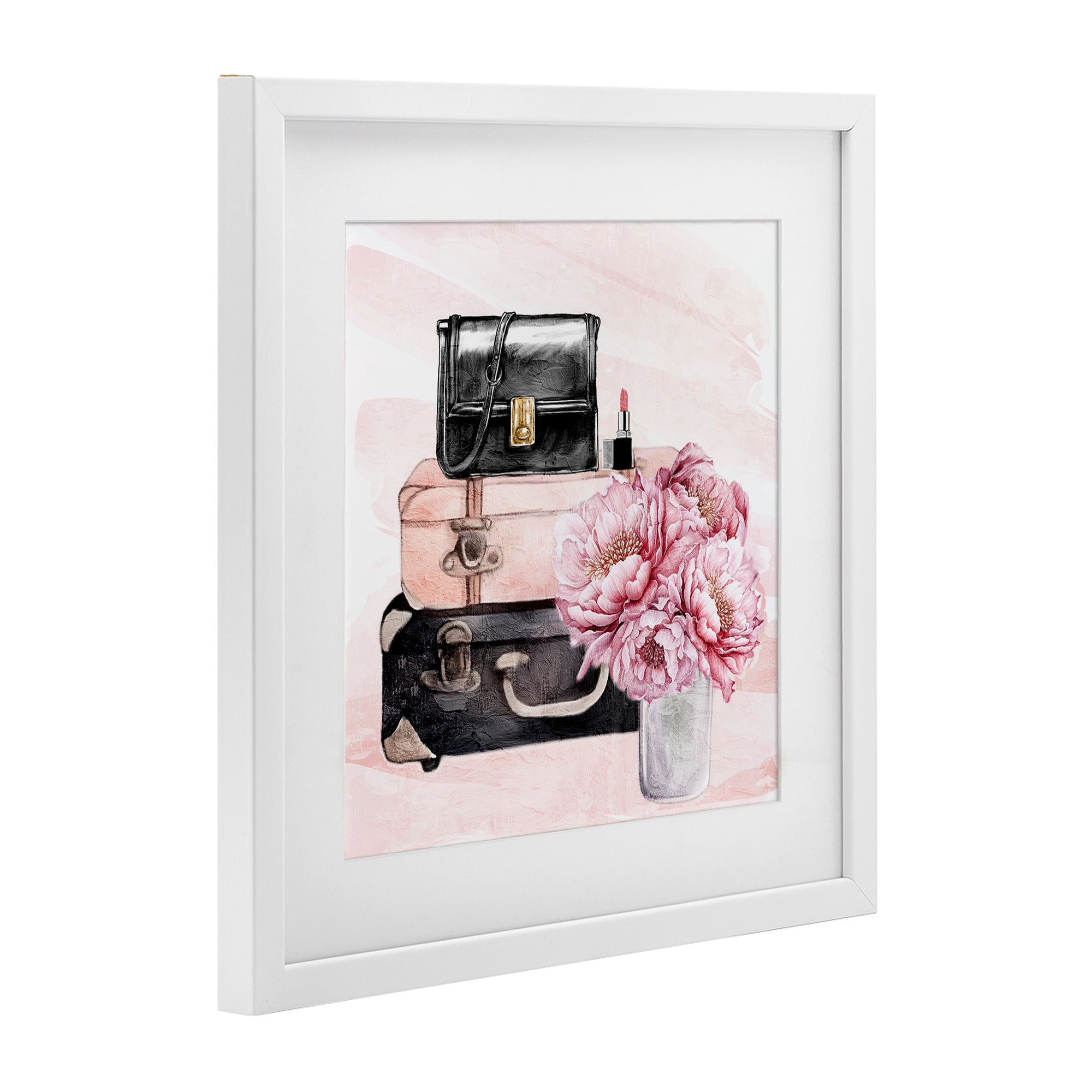 Stupell Industries Glam Time Stacked Bags White Framed Print Under Glass, design by Kim Allen