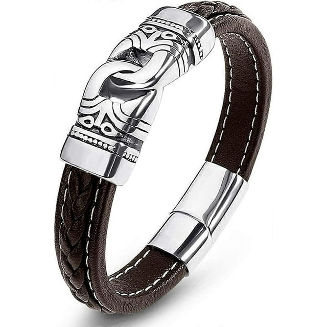 KATEA Men's Leather Bracelet with Stainless Steel Magnetic Clasp Wristband Cuff Bangle Personality Bracelets