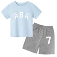 thumbnail image 3 of Ropa de bebé con estampado de letras para niños y adolescentes, conjunto de camiseta y pantalones cortos de verano de 2 piezas, conjunto informal de manga corta para niños y niñas, 3 of 5