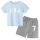 thumbnail image 3 of Ropa de bebé con estampado de letras para niños y adolescentes, conjunto de camiseta y pantalones cortos de verano de 2 piezas, conjunto informal de manga corta para niños y niñas, 3 of 5
